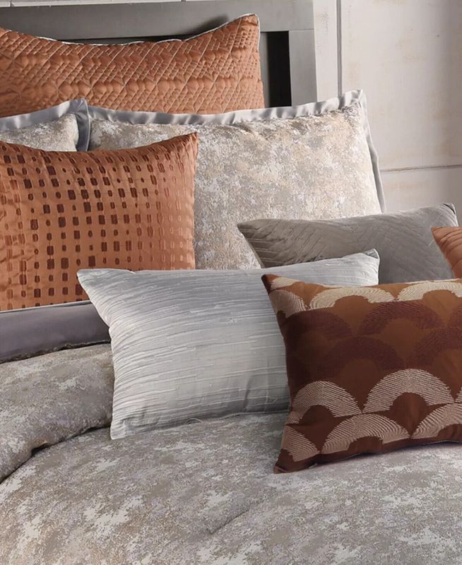 Photo 5 of RIVERBROOK HOME Aileen 12 Pc King Comforter Set - Gray, Bronze. Introduce contemporary elegance to your bedroom with the Aileen Comforter Set. A romantic mix of grey and bronze tones blend to display a marble-like design, styled with complementing throw p