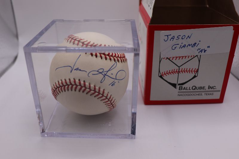 Photo 1 of Jason Giambi AUTOGRAPHED Ball in cube