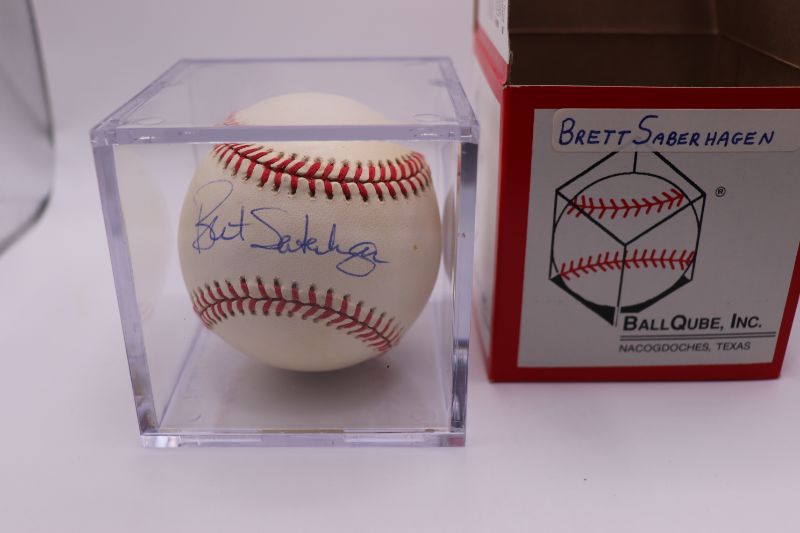 Photo 1 of Brett Saberhagen AUTOGRAPHED Ball in cube