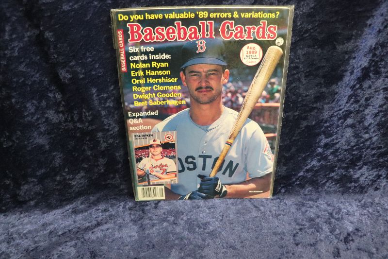 Photo 1 of Mike Greenwell cover of 1989 Baseball Cards magazine w/insert cards