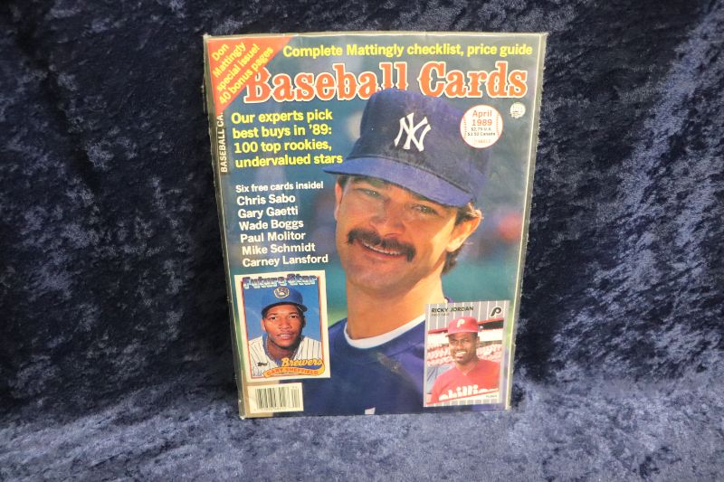 Photo 1 of Don Mattingly cover of 1989 Baseball Cards magazine w/insert cards