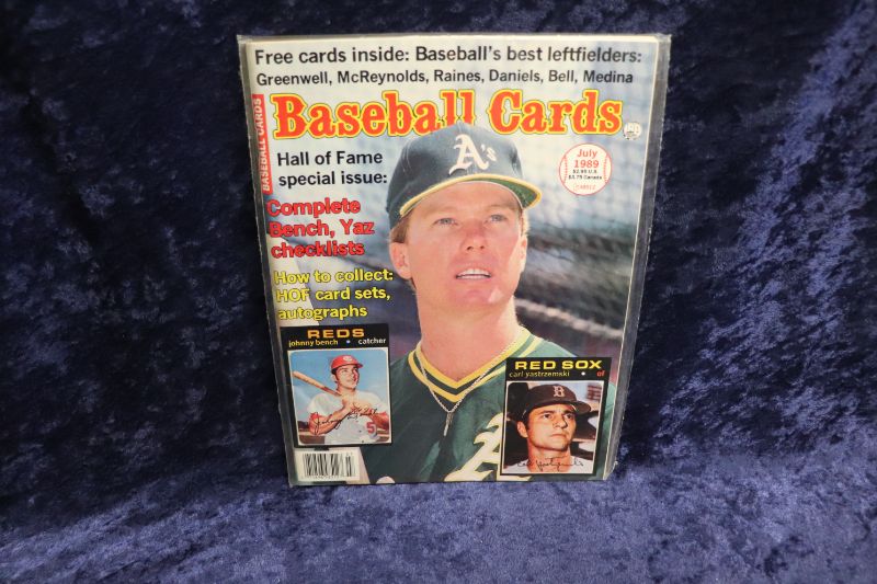 Photo 1 of Mark McGwire cover of 1989 Baseball Cards magazine w/insert cards