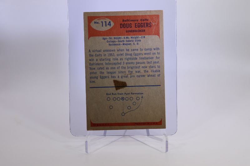 Photo 2 of 1955 Bowman Football Doug Eggers (NrMt) tape mark on back