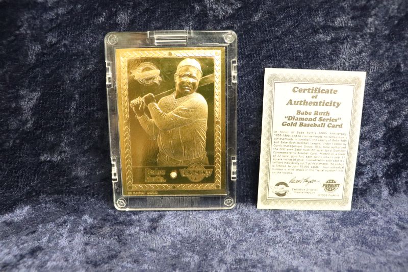 Photo 1 of Babe Ruth 22kt Gold card with diamond insert
