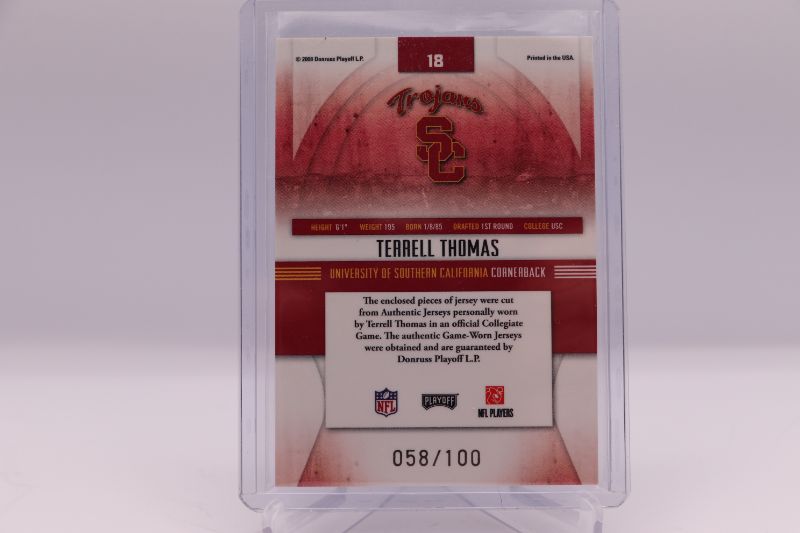 Photo 2 of Terrell Thomas 2008 Absolute Triple Game Jersey ROOKIE (Mint) #’d/100