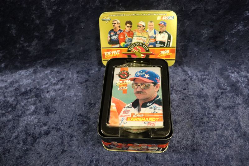 Photo 1 of 1996 NASCAR Top 5 Metal embossed card set in tin (Sealed)