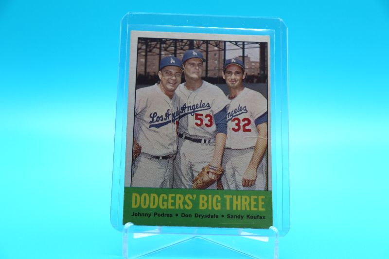 Photo 1 of 1963 Topps Dodgers’ Big Three (EX) Koufax,Drysdale,Podres