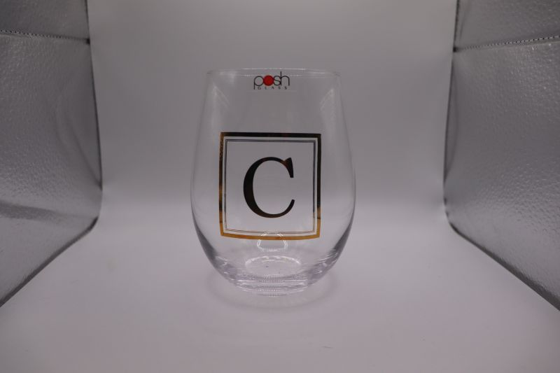 Photo 1 of 5” wine Glass tumbler gold embossed “C” 