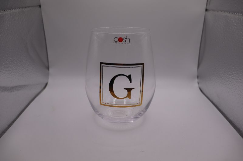 Photo 1 of 5” wine Glass tumbler gold embossed “G” 