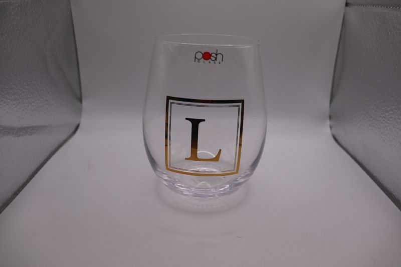 Photo 1 of 5” wine Glass tumbler gold embossed “L”