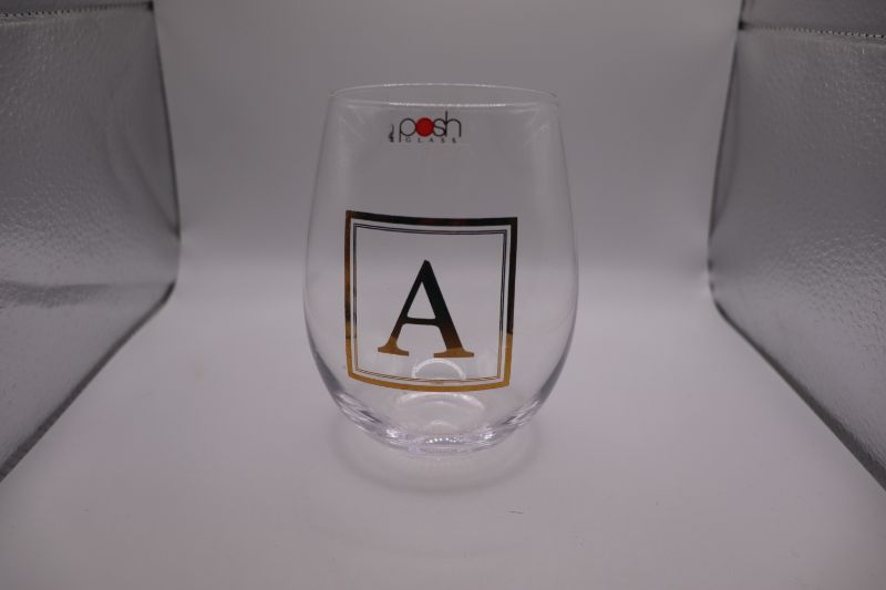 Photo 1 of 5” wine Glass tumbler gold embossed “A”
