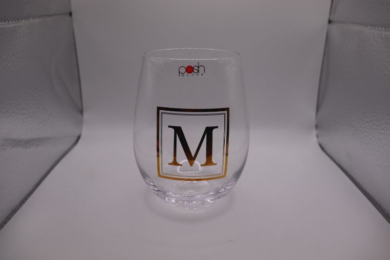 Photo 1 of 5” wine Glass tumbler gold embossed “M”