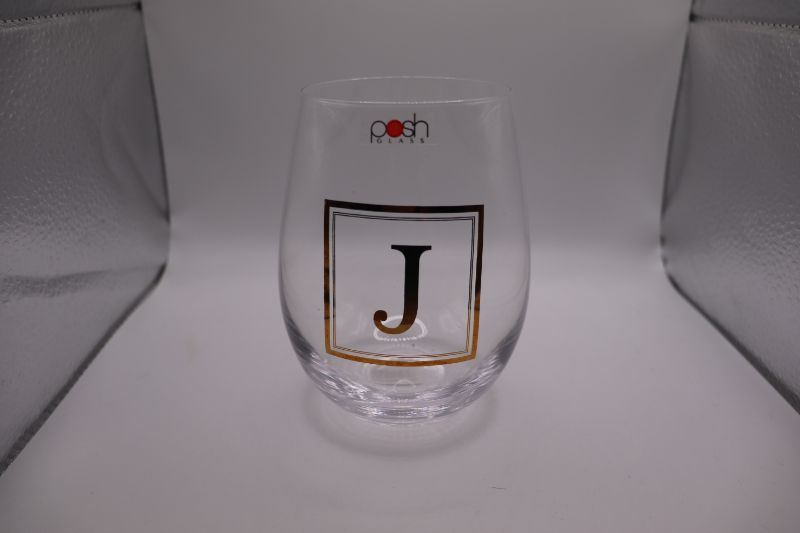Photo 1 of 5” wine Glass tumbler gold embossed “J”