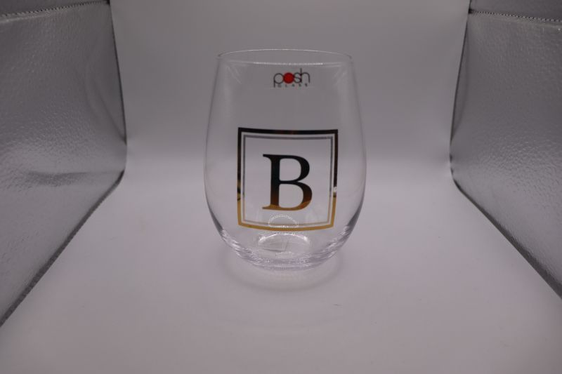 Photo 1 of 5” wine Glass tumbler gold embossed “B”