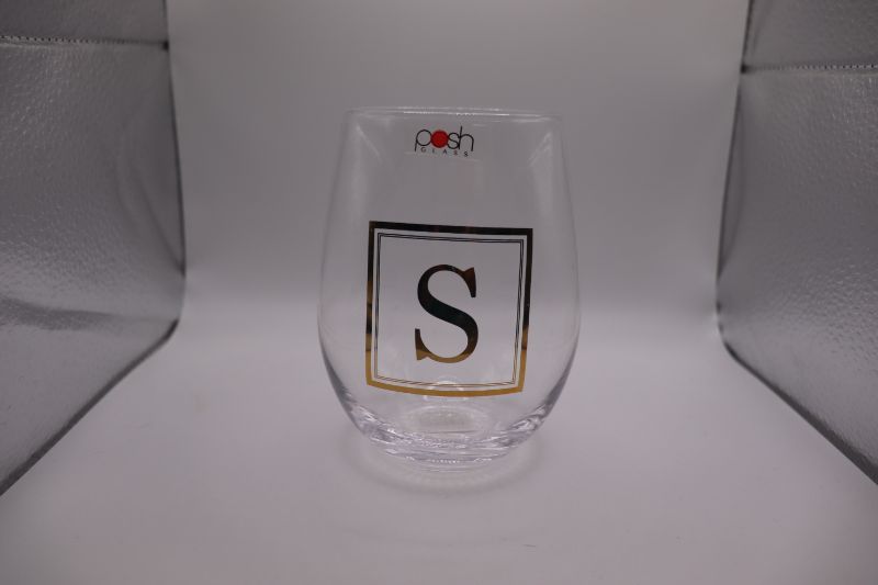 Photo 1 of 5” wine Glass tumbler gold embossed “S”