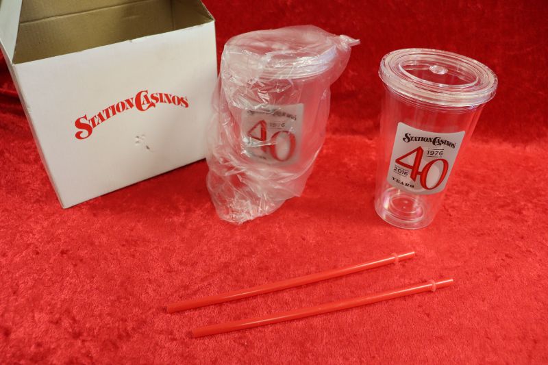 Photo 1 of 2 pack of 16oz plastic tumblers w/straws from Casino (New)