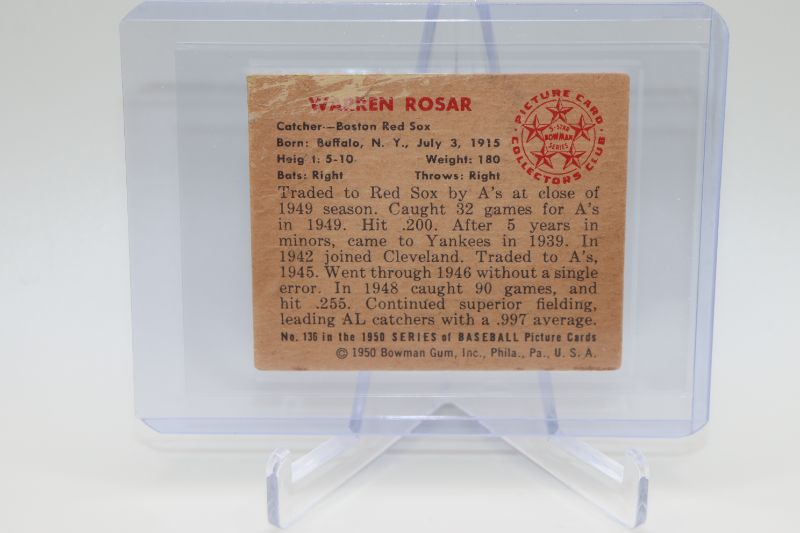 Photo 2 of 1950 Bowman Warren Rosar (G-VG crease) Red Sox