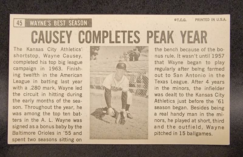 Photo 2 of 1964 Topps Giants Baseball Card # 45 Wayne Causey