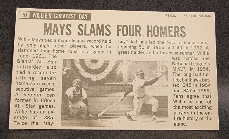 Photo 2 of 1964 Topps Giants Baseball Card # 51 Willie Mays