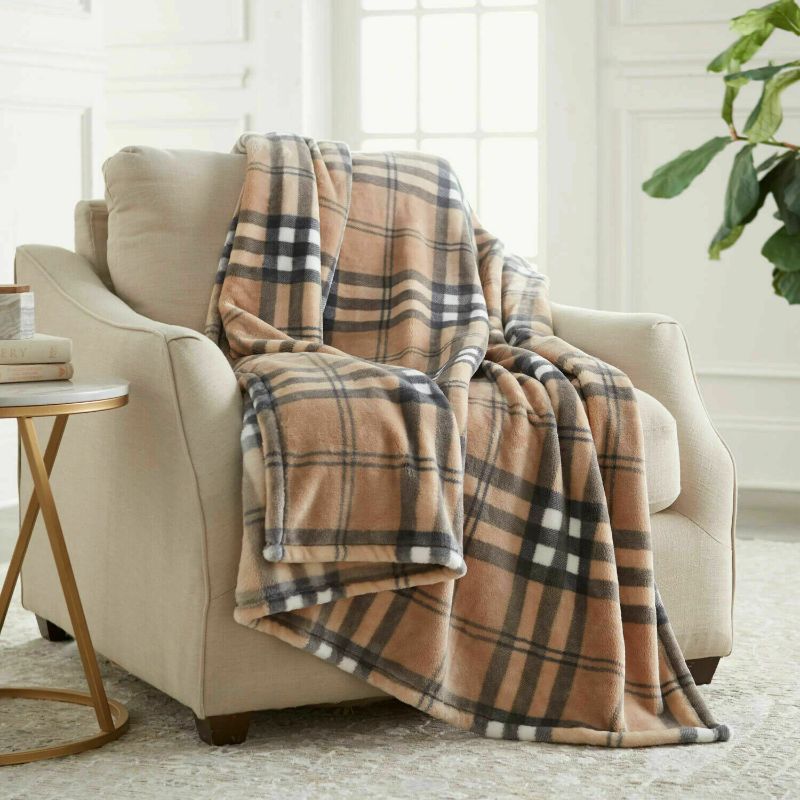 Photo 1 of CHARTER CLUB COZY PLUS THROW PLAID TAN 50X70