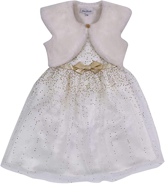 Photo 1 of SIZE 3T Jona Michelle Girls Formal Party Tulle Dress Ivory W Fur Jacket 