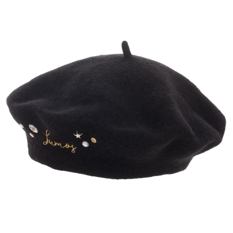 Photo 1 of Harry Potter Black Beret Hat LUMOS Spells Felt Advanced Wizardry by Bioworld