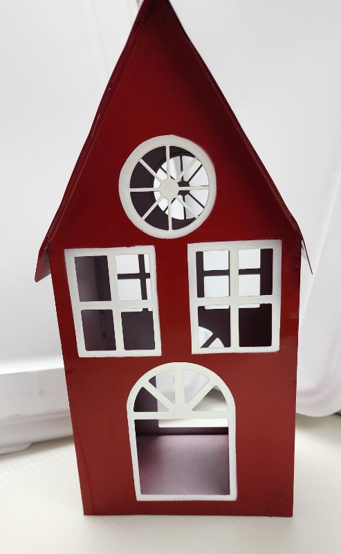 Photo 1 of LARGE RED METAL HOUSE HOLYDAY DECOR 12" - RUSTIC LOOK
