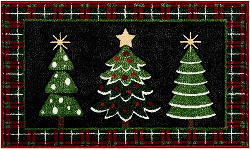 Photo 1 of Nourison Three Christmas Trees Holiday Accent Area Rug with a Tartan Plaid Border, 18 x 30 inches 