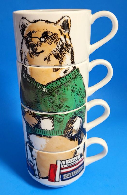 Photo 1 of The Cellar Macy's Stackable Bear 10 Oz Mugs Set Of 4 Sip Relax Enjoy Dream NEW IN BOX