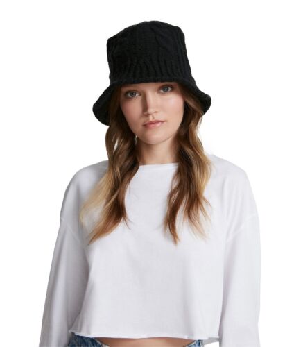 Photo 1 of Steve Madden Women's Cable-Knit Bucket Hat Black  One Size