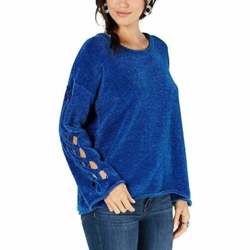 Photo 1 of SIZE L Style & Co Women's Sweater Blue Chenille Long Sleeve Sea Captain Crew Neck