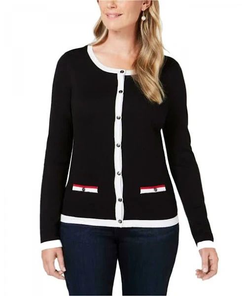 Photo 1 of SIZE M Karen Scott Women's Contrast Edge Cardigan Black