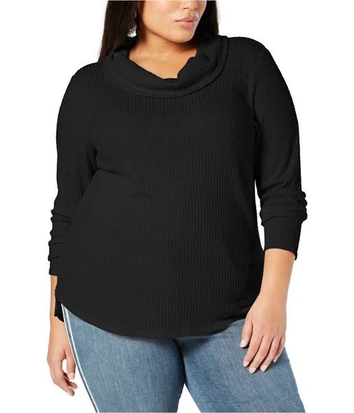 Photo 1 of PLUS SIZE 3X STYLE & CO Women's Knit Top Deep Plus Waffle Cowl-Neck Black