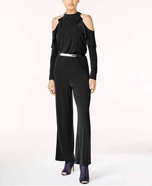 Photo 1 of SIZE LARGE Thalia Sodi Women's  Belted Cold-Shoulder Jumpsuit Black