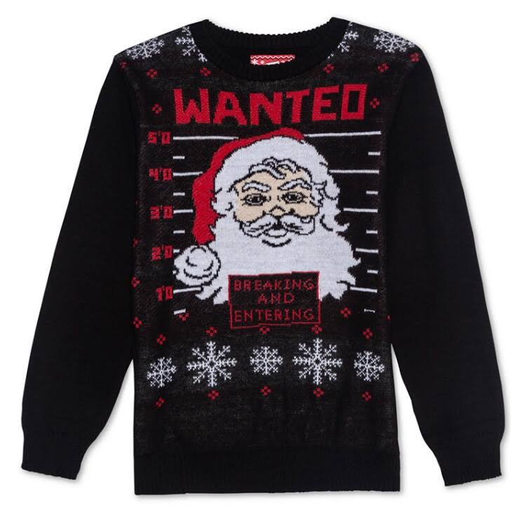 Photo 1 of SIZE S Hybrid Big Boys Ugly Knit Sweater Black Red Multi Wanted Santa 
