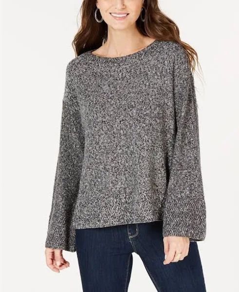 Photo 1 of SIZE M Style & Co Women's  Flare-Sleeve Contrast-Border Bold Grey