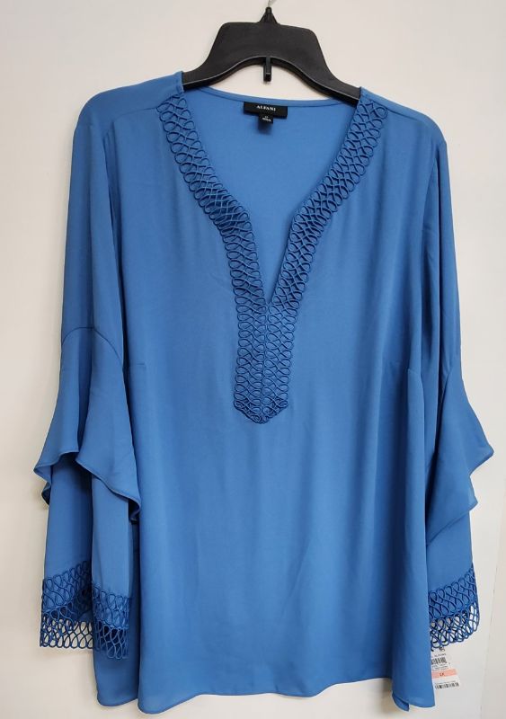 Photo 1 of PLUS SIZE 2X ALFANI Women's Blouse Cobalt Plus Embroidered Split Neck 