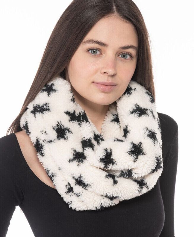 Photo 1 of JENNI Women's Twisted Sherpa Cowl White with Black Stars 