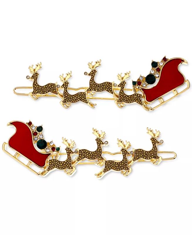 Photo 1 of INC INTERNATIONAL CONCEPTS
2-Pc. Gold-Tone Multicolor Crystal Reindeer & Sleigh Hair Barrette Set