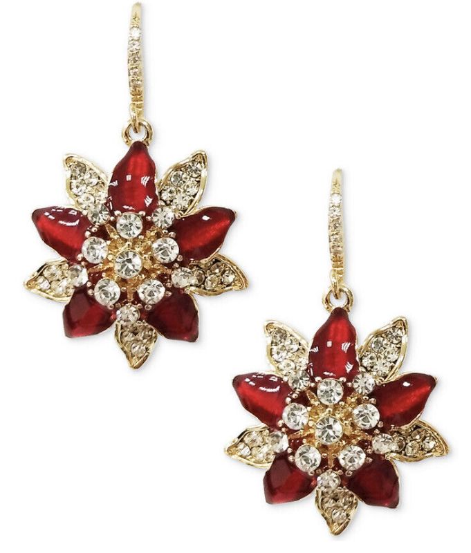 Photo 1 of Charter Club Gold-tone flashy poinsettia drop earrings 