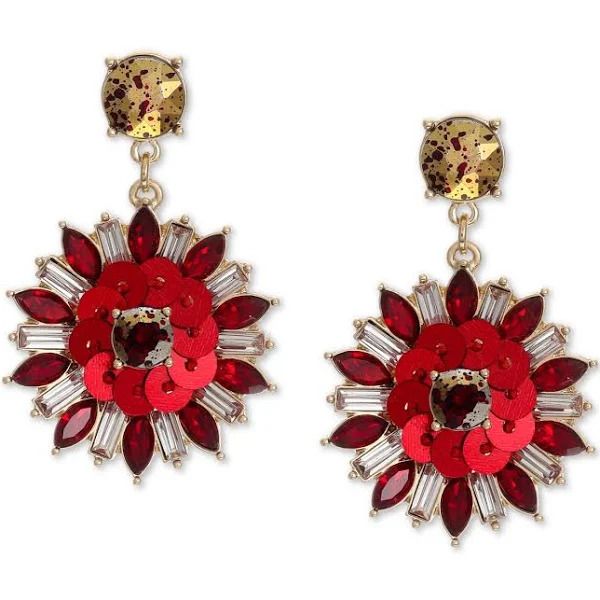 Photo 1 of INTERNATIONAL CONCEPTS GOLD W/ RED / CLEAR CRYSTALS AND SEQUIN DROP EARRINGS