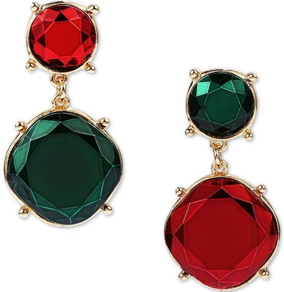 Photo 1 of Inc International Concepts Gold-Tone Red & Green Crystal Mismatch Drop Earrings