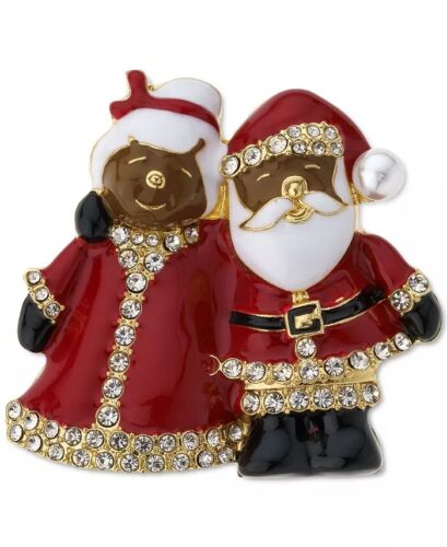 Photo 1 of HOLIDAY LANE Gold-Tone Pavé & Imitation Pearl Mr. & Mrs. Santa Claus Pin