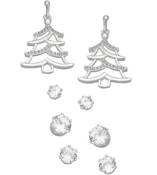 Photo 1 of Fine Silver Plated Cubic Zirconia Christmas Tree Four Piece Earring Set