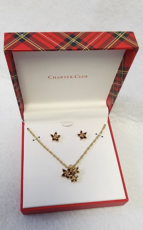 Photo 1 of Charter Club Gold Tone Poinsettia Pendant & Earrings set 17 / GIFT BOX
