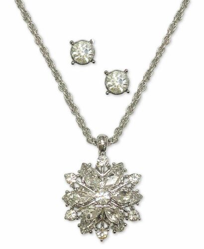 Photo 1 of Charter Club Silver-Tone Crystal Snowflake Pendant Necklace & Stud Earrings Set / GIFT BOX