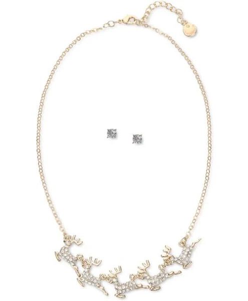 Photo 1 of CHARTER CLUB
Gold-Tone Crystal Reindeer Statement Necklace & Stud Earrings Set/ GIFT BOX