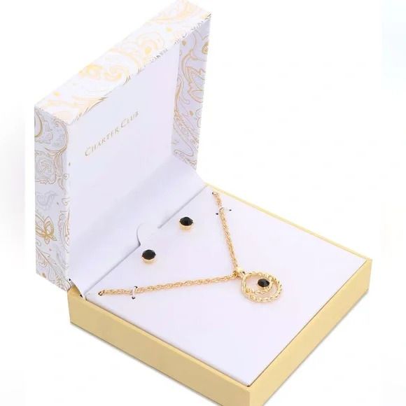 Photo 1 of Crystal Double-Row Circle Pendant Necklace & Stud Earrings Set / GIFT BOX