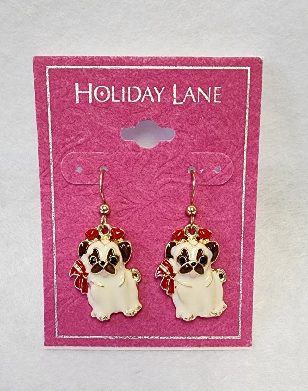 Photo 1 of HOLIDAY LANE CHRISTMAS PUG EARRINGS 