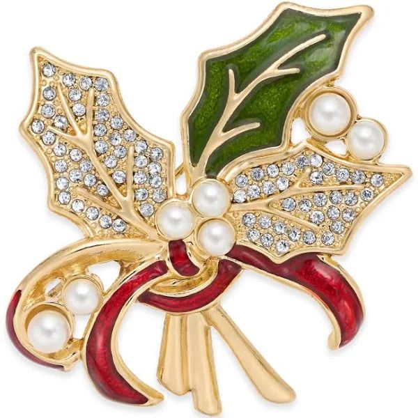 Photo 1 of Charter Club Holiday Lane Gold-Tone Pave & Imitation Pearl Holly Pin